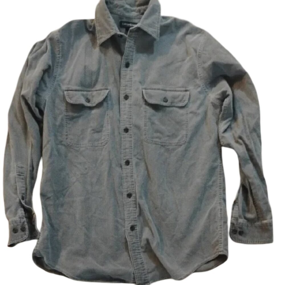 Lands' End Men's Size Medium Ribbed Courdory Style Button Down Gray Shirt